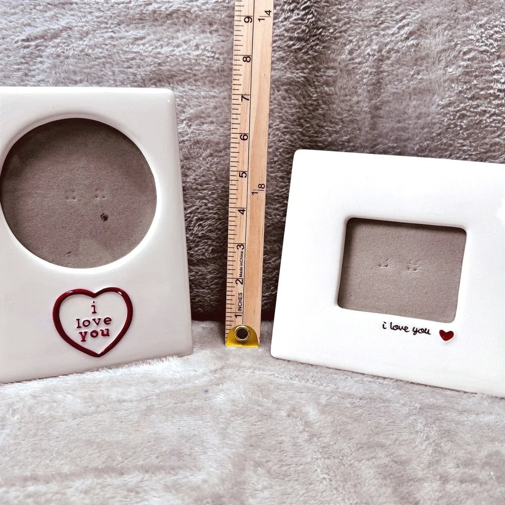 Russ White Ceramic I Love You Heart Love‎ Picture Frames Set of 2 Romantic Decor